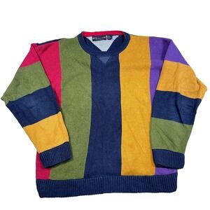 Vintage Grandpa Sweater Men Medium Colorblock Crewneck Ribbed 90s Y2K Cosby